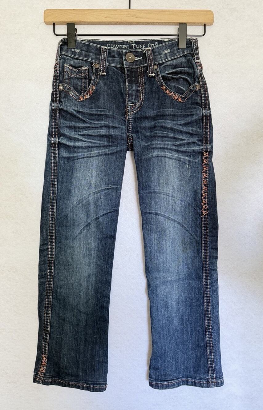 Girl's Cowgirl Tuff Co 10 Western Coral Denim Jeans Boot Cut Ride Rodeo Studs